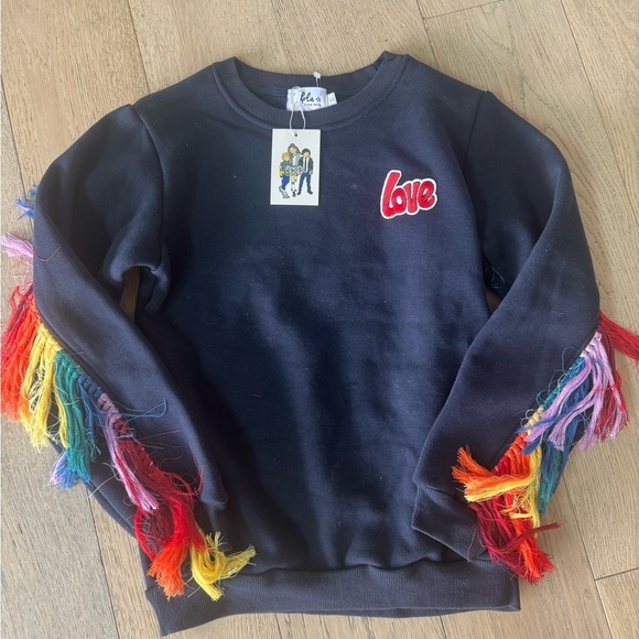 Lola + The Boys Other - Lola + The Boys Navy Sweatshirt with Rainbow Fringe size 12